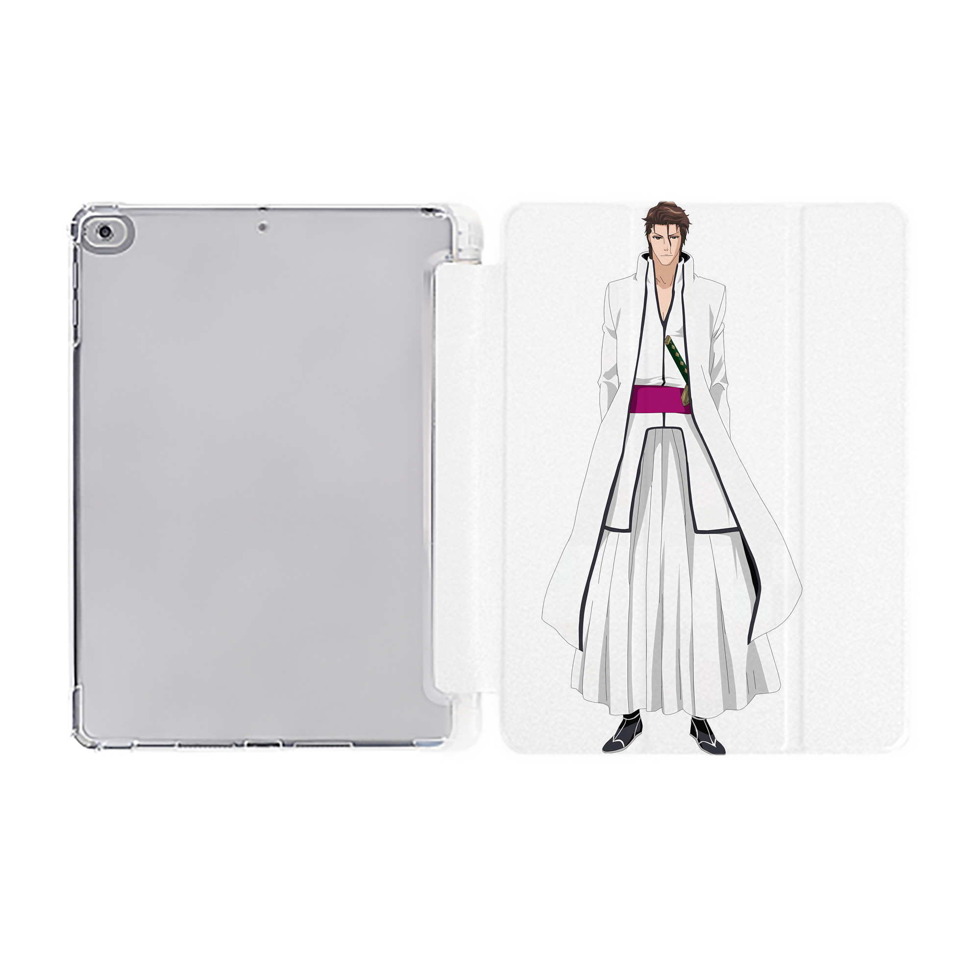 （画像用） ブリーチ 藍染 惣右介（あいぜん そうすけ） BLEACH Aizen Sousuke IPad ケース ペン収納付き 三つ折りスタンド PUレザー×シリコン 対応機種9.5/10.5/10.9インチ